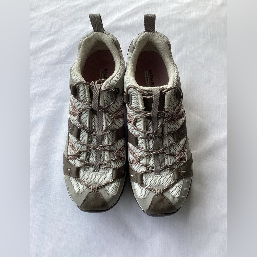 Merrell Women's Taupe and White Mesh Trail Sneakers